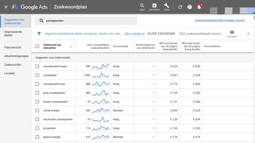 zoekwoordplanner google adwords